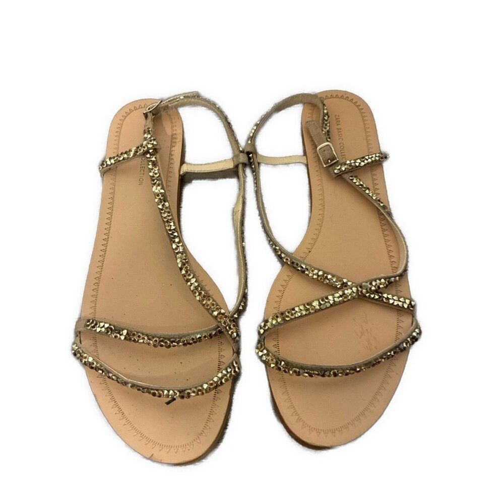 zara sandals 2604/101/111 Flat Crystal Beige Copper Silver Slingback 11